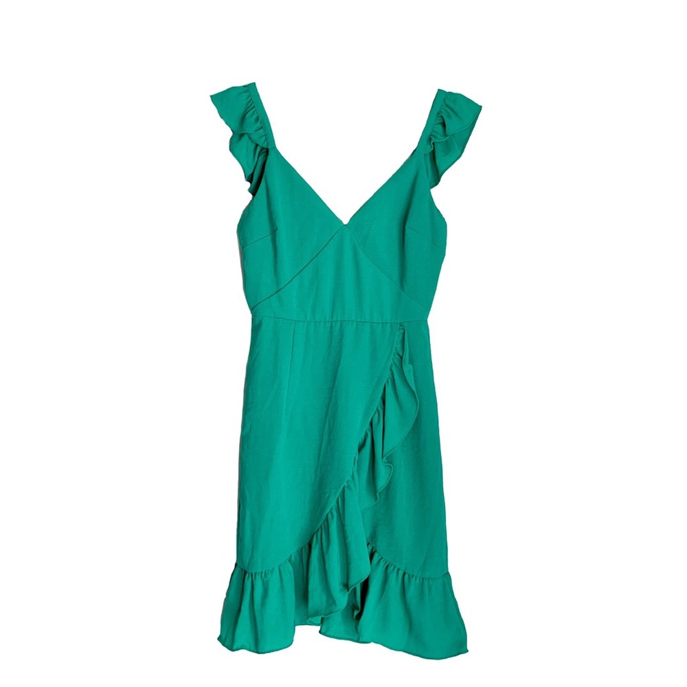B.Darlin Kelly Green Ruffled Strap Wrap Style Mini Midi Bodycon Dress